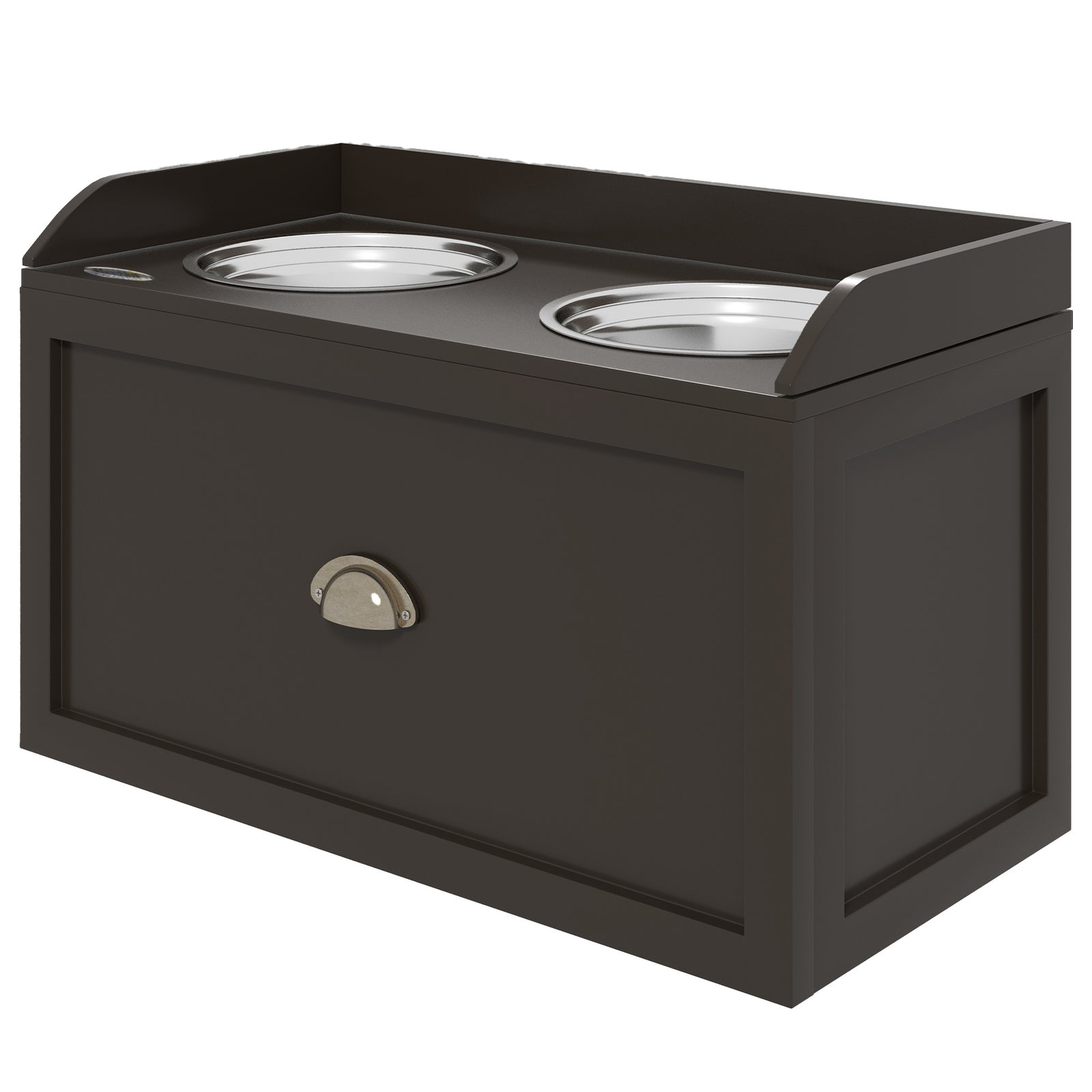 Stainless Steel Raised Dog Bowl W/ 21l Storage Drawer, For Large Dogs | Brown