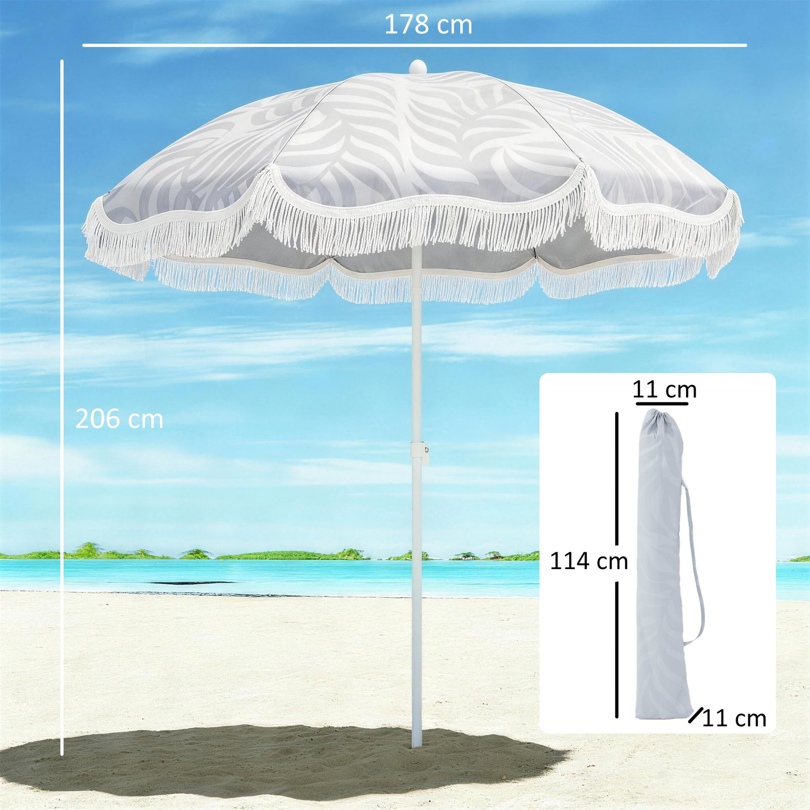 1.8 M Beach Umbrella Parasol With Sand Anchor, 30 Tilt | Grey