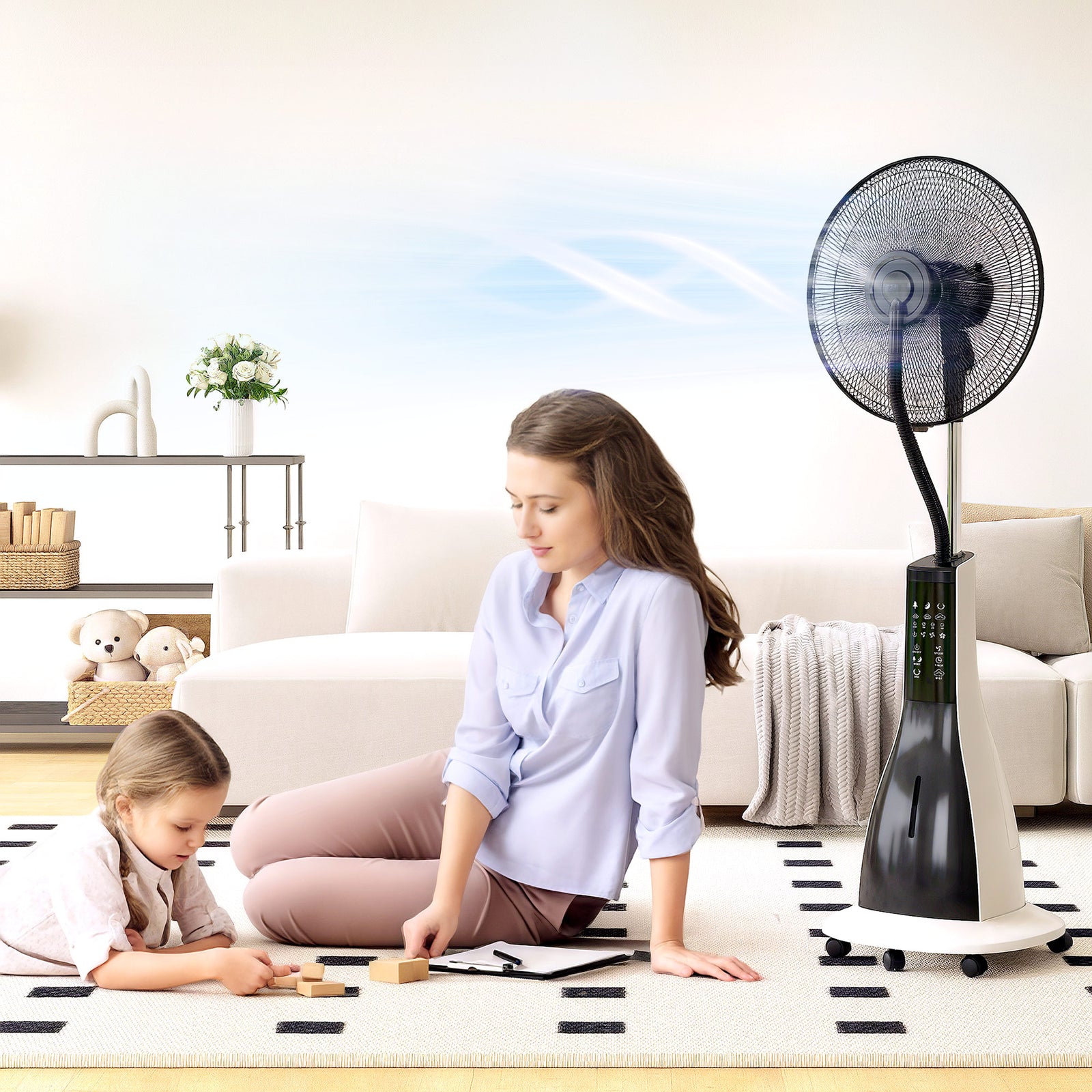 Spray Misting Fan, Pedestal Fan With Oscillation, Tilt, Remote