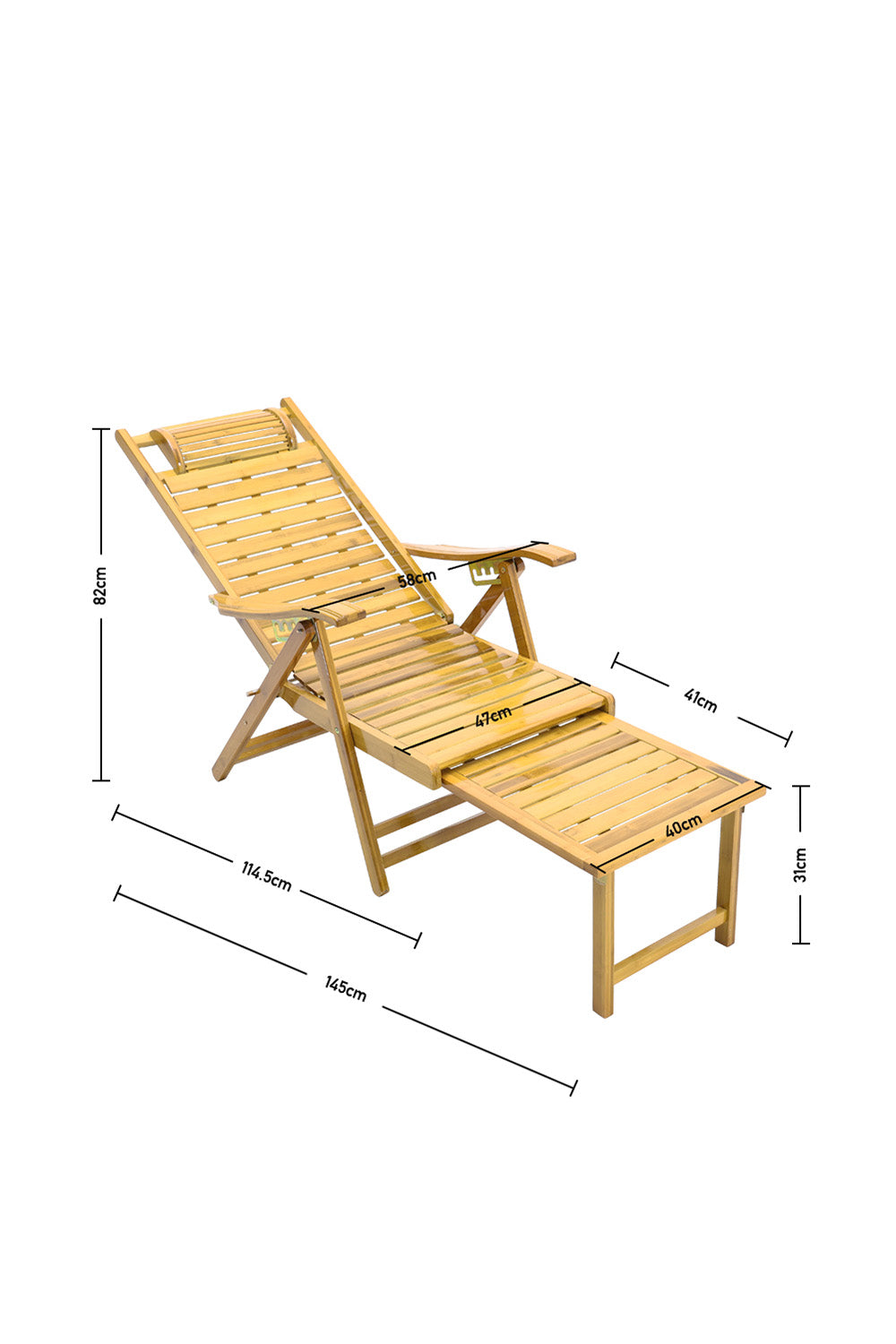 Bamboo Foldable Recliner Lounge Chair With Retractable Footrest | Light Brown