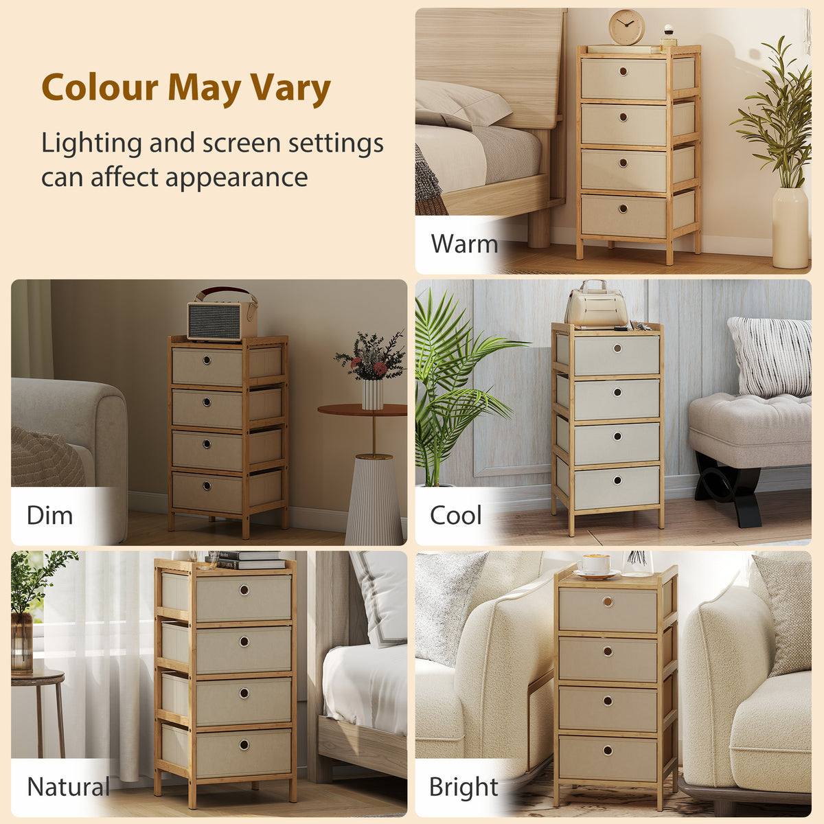 HOMCOM Chest Of Drawers, 4 Drawers Dresser With Bamboo Frame