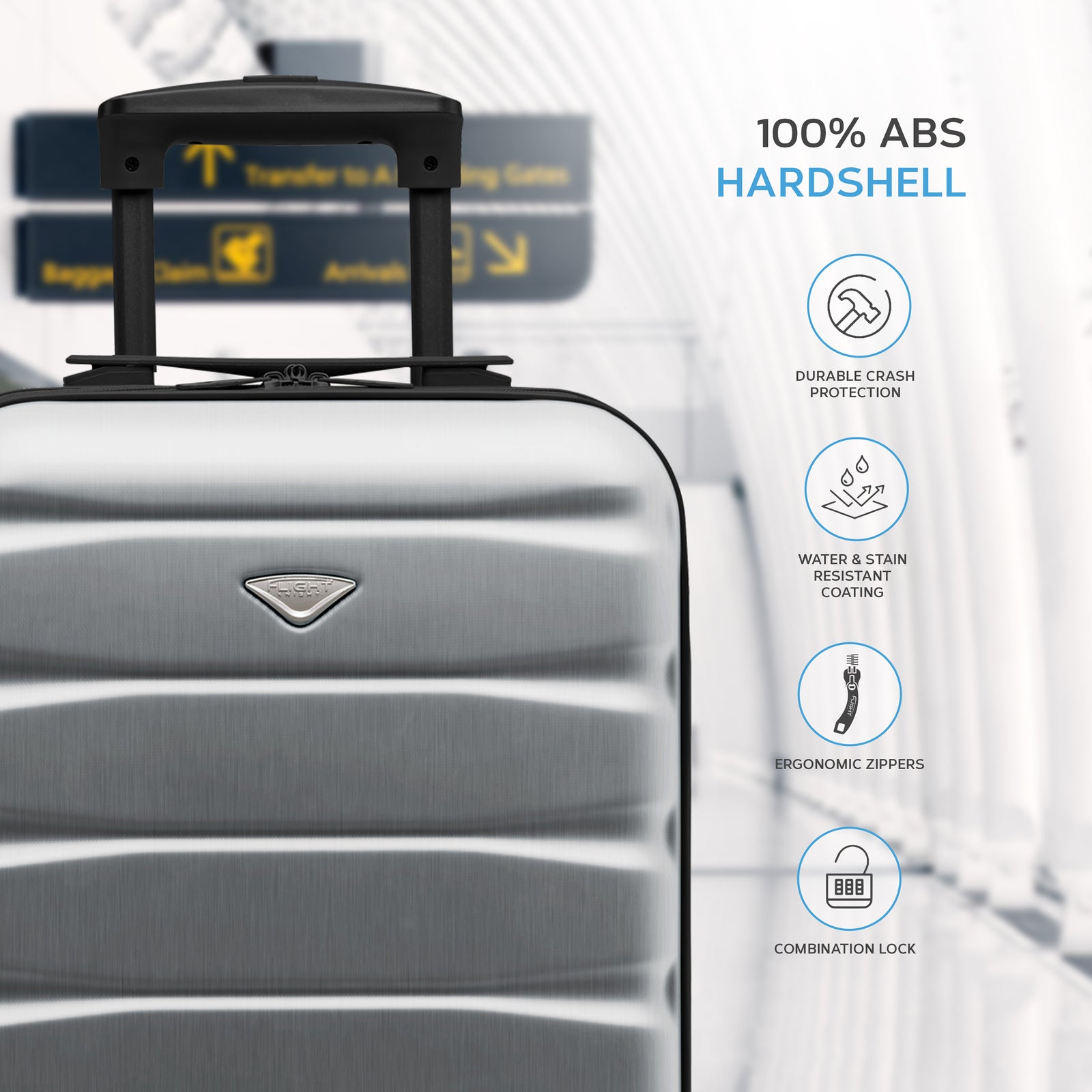55x35x20cm Cabin Carry On Suitcase Hard Shell Overhead Luggage 100+ Airlines Approved | Cabin | Metallic