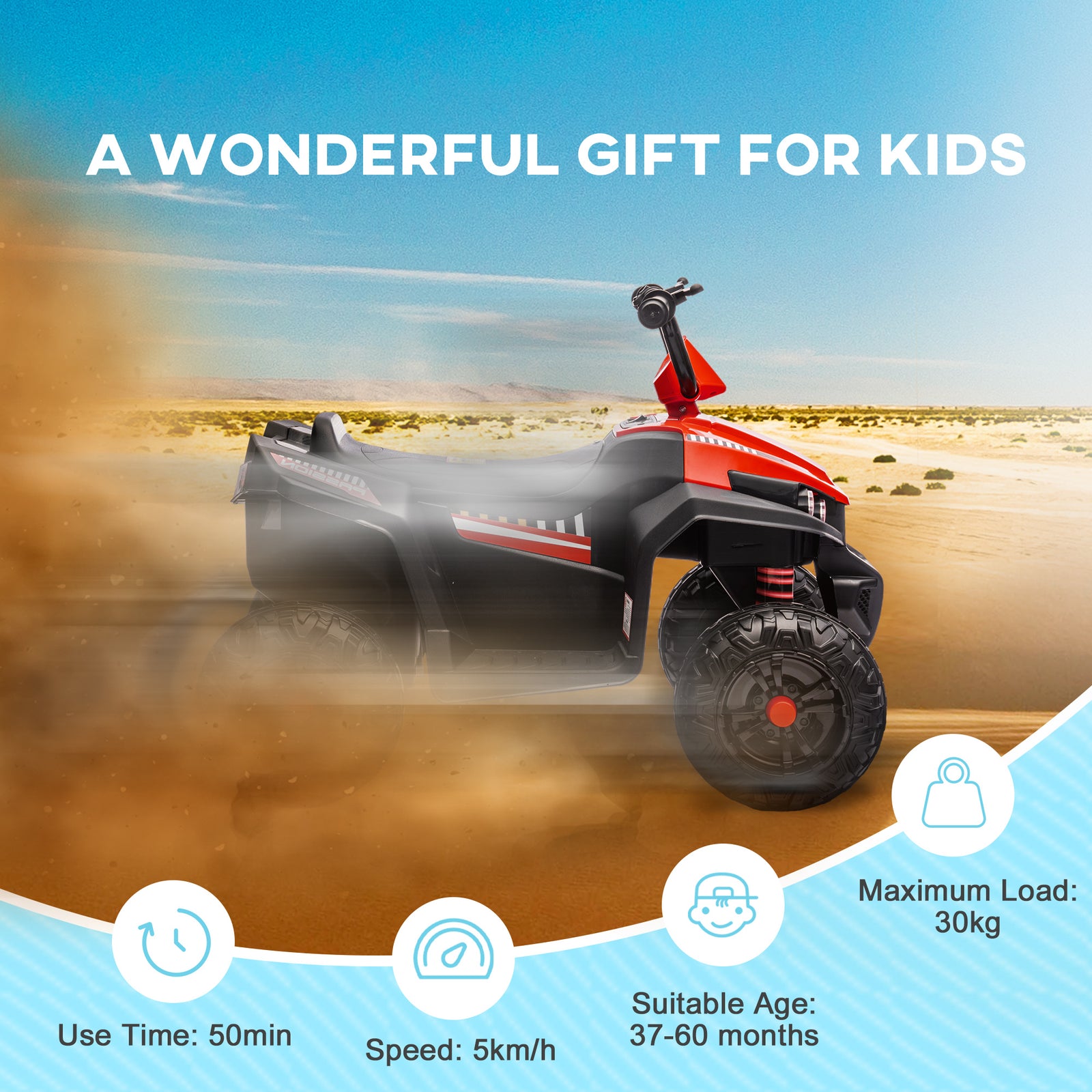 12v Kids Electric Quad Bike W/ Spring Suspension, Forward, Backward | Red