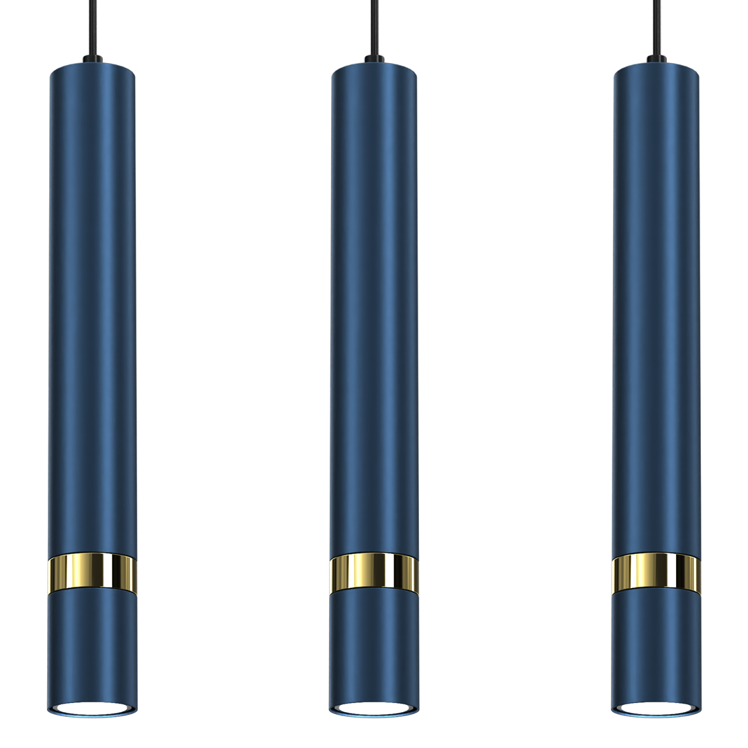 Joker Contemporary Pendant Lamp 3xgu10 Hand Made Cylindrical Style Light | Blue & Gold