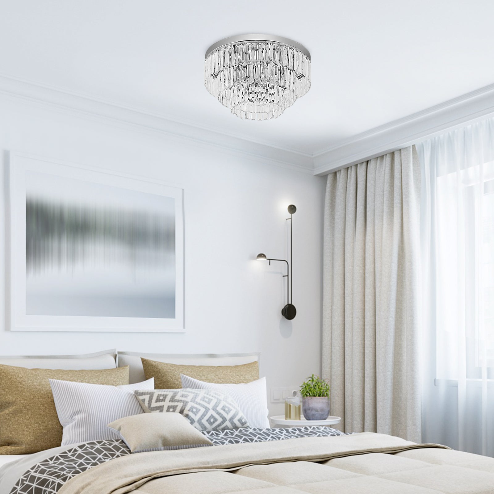 Crystal Chandelier Flush Mount Ceilings Lighting Fixture