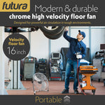 Floor Fan High Velocity Portable Chrome Fan Adjustable 3 Speed Standing Industrial Large Cooling Metal Gym Fan | 16" | Silver