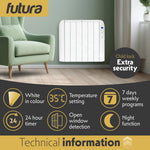 Electric Radiator Panel Heater Wall Mounted Advanced Timer Digital Thermostat, Bathroom Safe Room Heater | 1500w | White