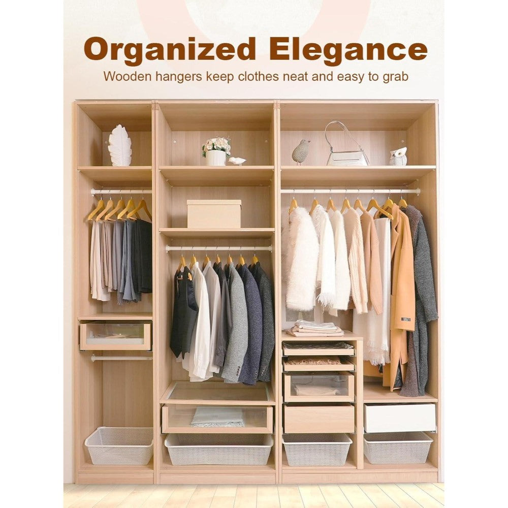20 Pack Wooden Clothes Hangers With Non Slip Bar | Natural