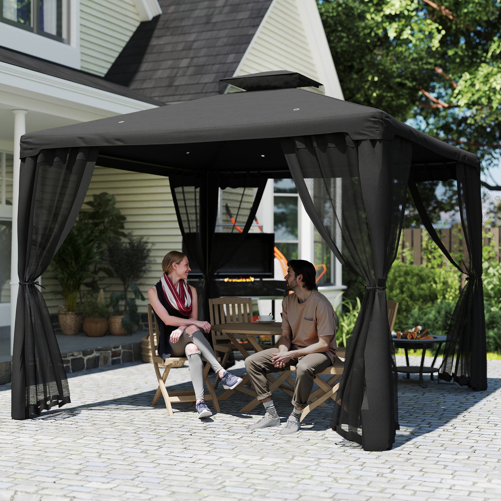 3 X 3 M Metal Gazebo Garden Outdoor 2-tier Roof Marquee | Black