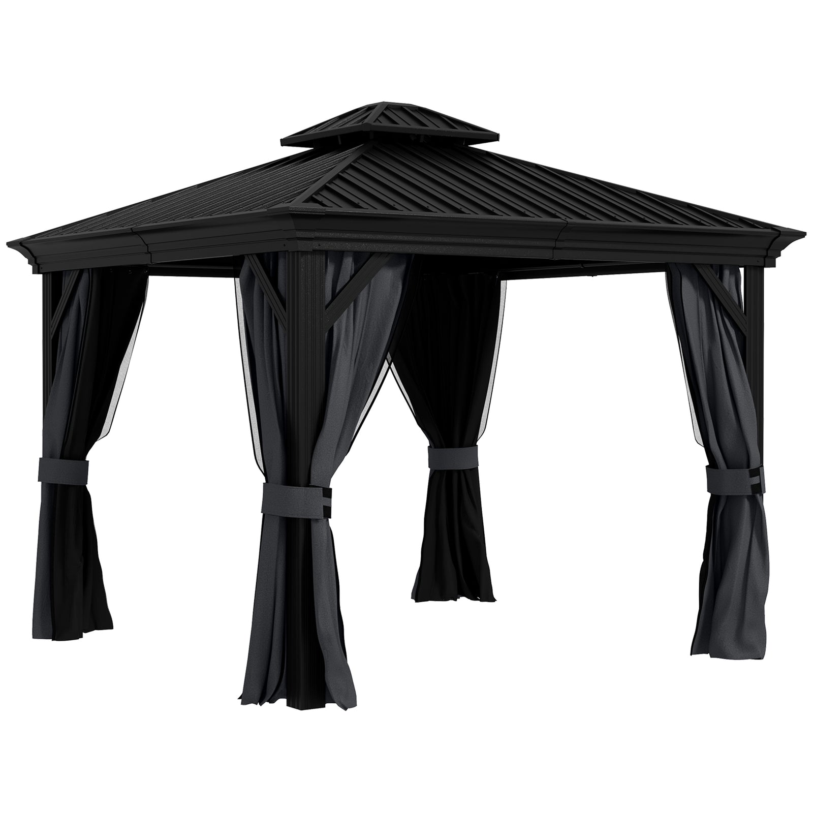 3 X 3.7m Aluminium Outdoor Hardtop Gazebo Canopy 2-tier Roof | Gray