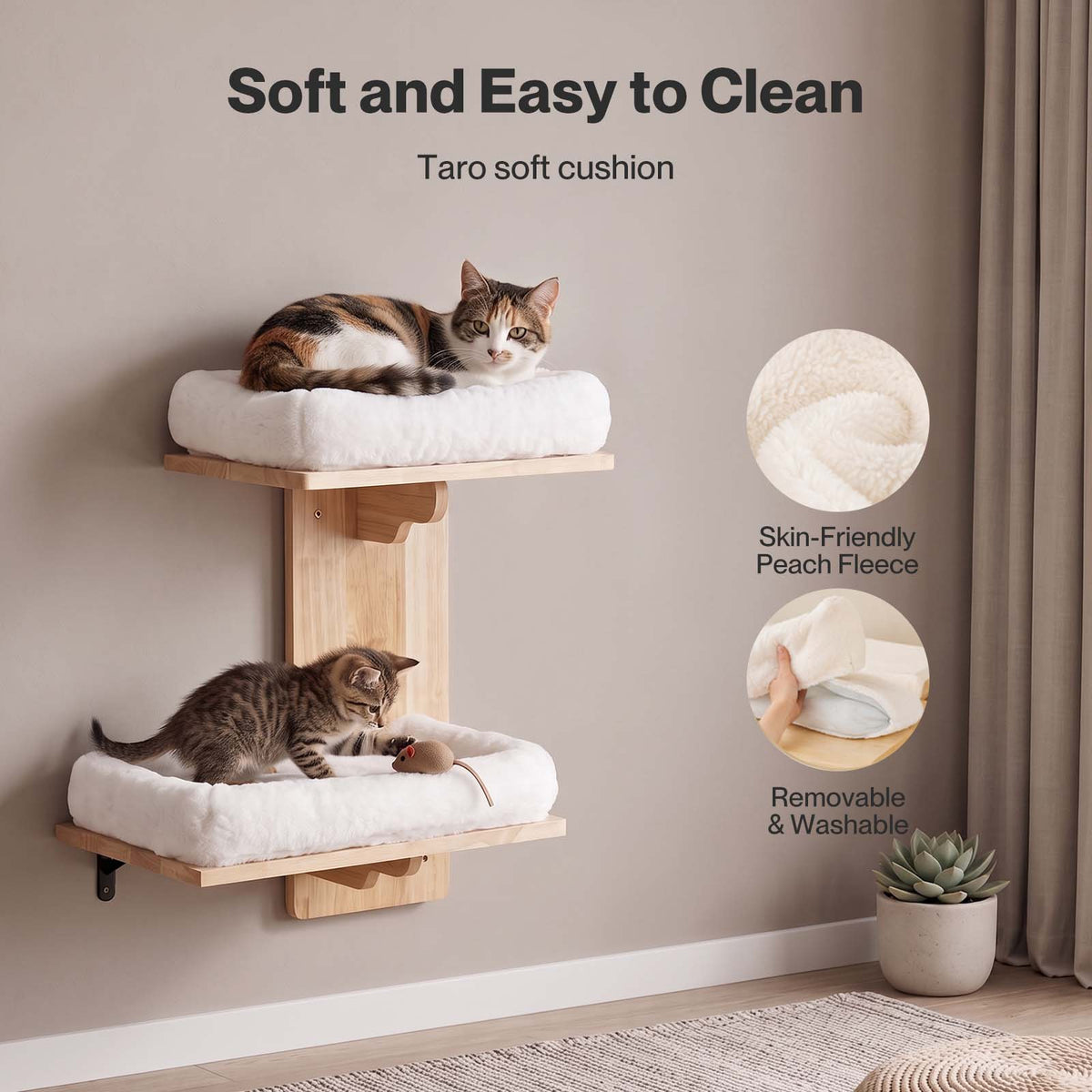 Cat Wall Shelves 2 Platform Steps Rubber Wood For Cat Climbing,white