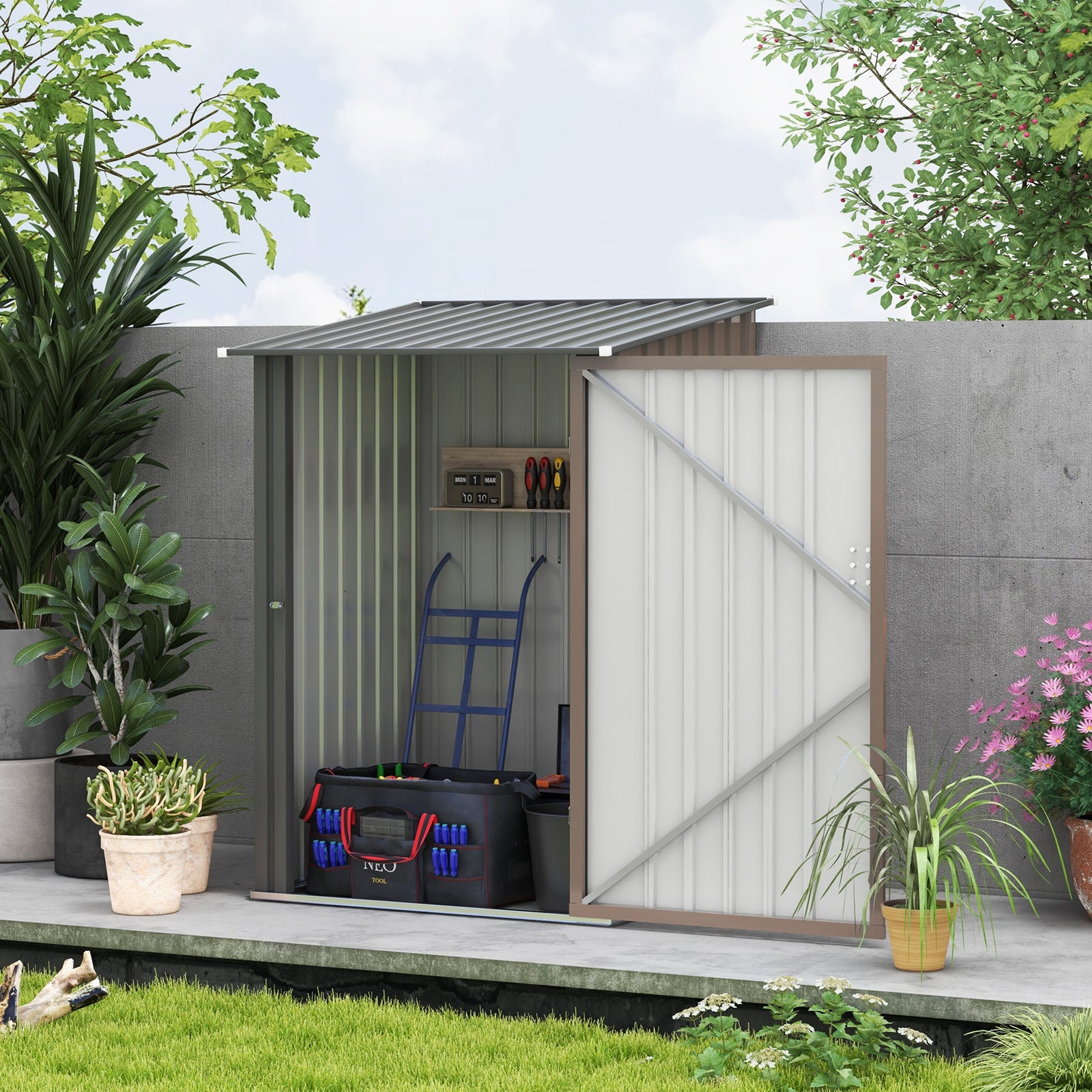 3.3ft X 3.4ft Outdoor Storage Shed Steel Garden Shed W/ Door