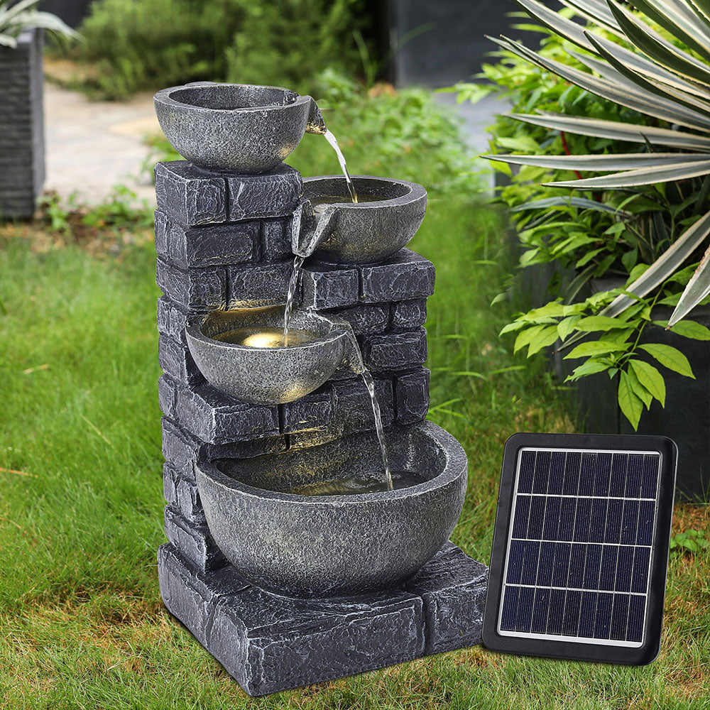 Rustic Solar Water Fountain With Led Lights