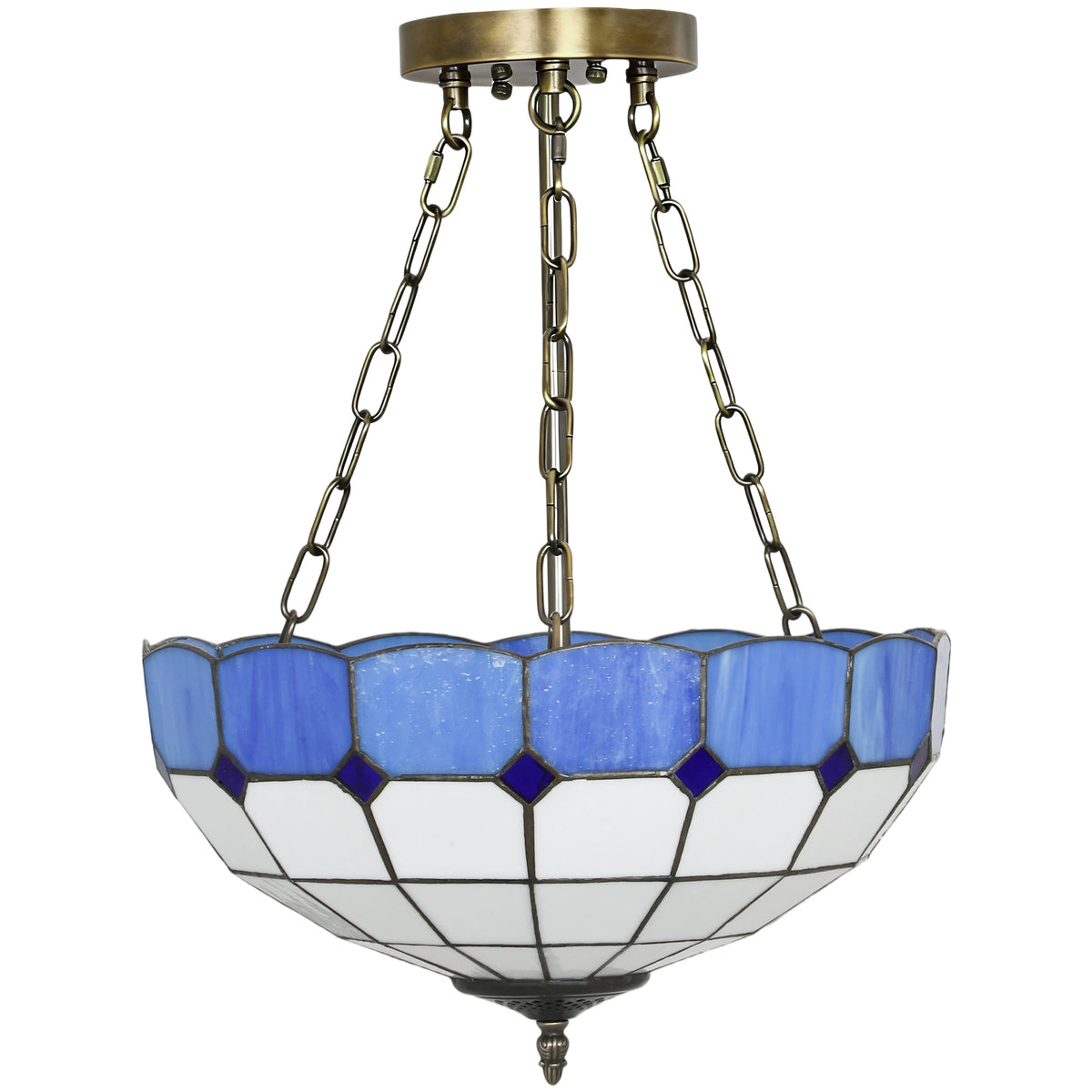 Ceiling Light, Vintage Tiffany Style Chandelier With 3 E27 Sockets | Blue