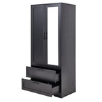 2-door Wardrobe With Drawers & Mirror | One Size | Black