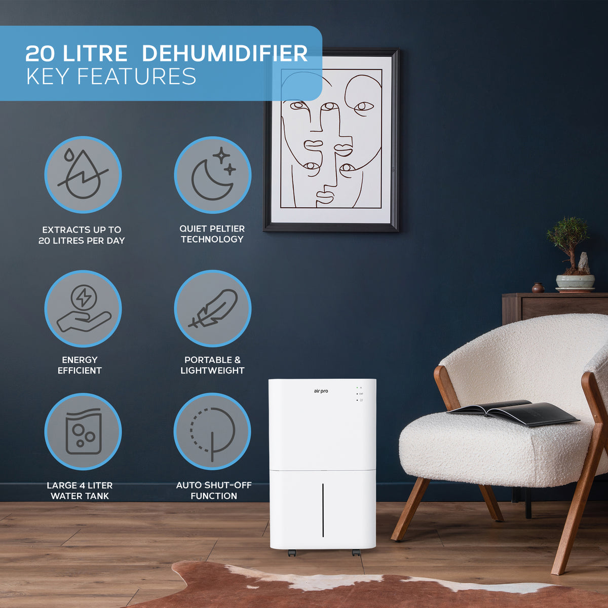Wifi Dehumidifier Clothes Dryer Mould Remover - 4l Water Tank | 20l | White