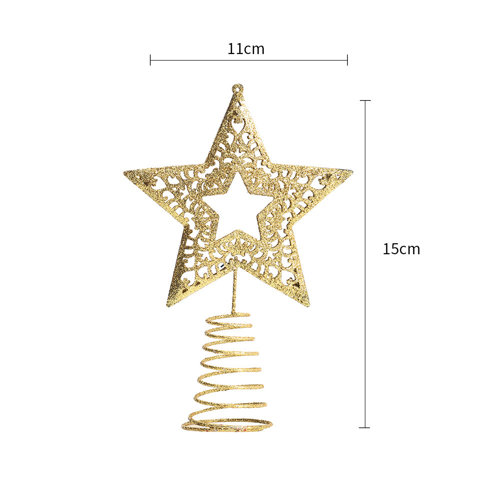 Christmas Tree Star Topper Golden Glitter Ornaments Home Party Decor