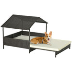 Pawhut Extendable Rattan Dog House W/ Water-resistant Roof, Cushion | Cream