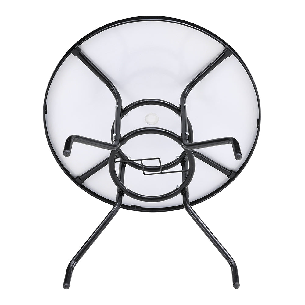 Round Garden Tempered Glass Wood Grain Coffee Table - 80cm Dia X 72cm