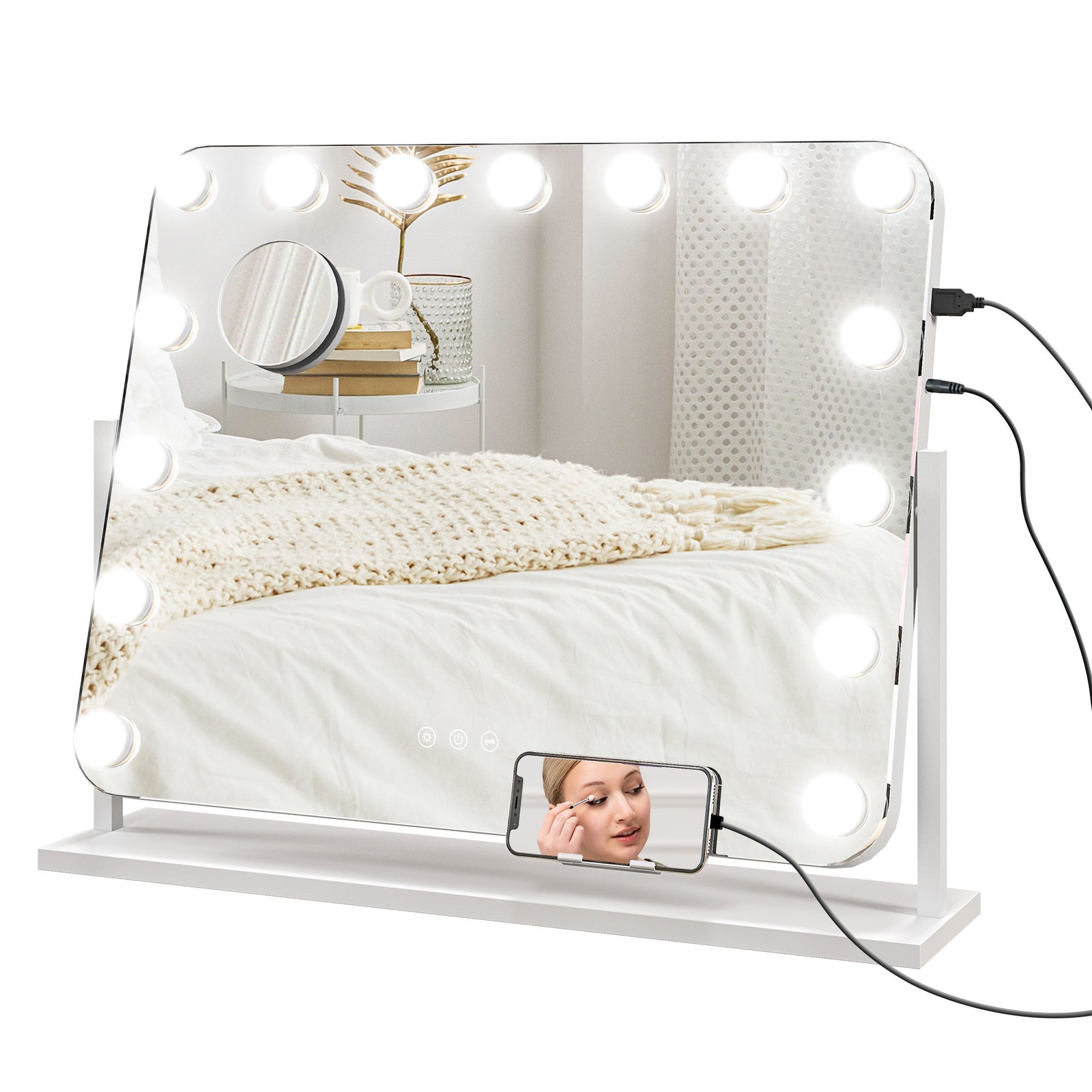 Hollywood Dimmable Makeup Mirror With Magnifier, Usb