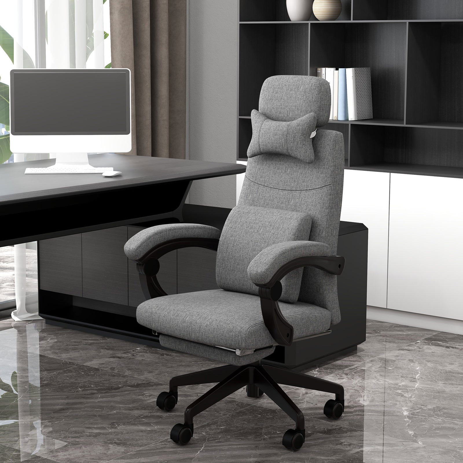 Home Office Swivel Chair W/ Footrest | Dark Gray