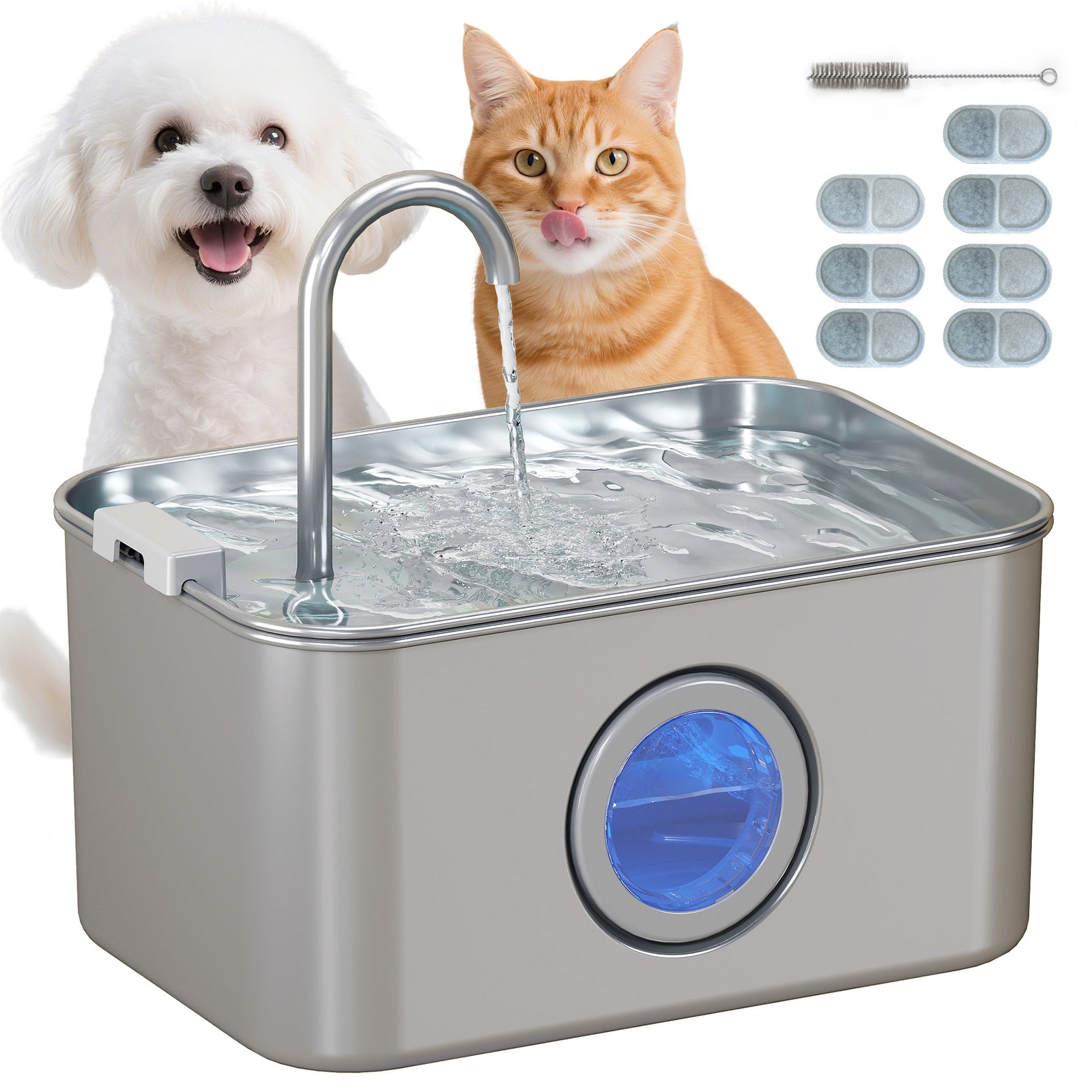Pawhut 3.2l Cat Water Fountain For Drinking Stainless Steel Ultra-silent