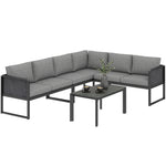 6 Seater Metal Garden Furniture Corner Sofa Set | Dark Grey