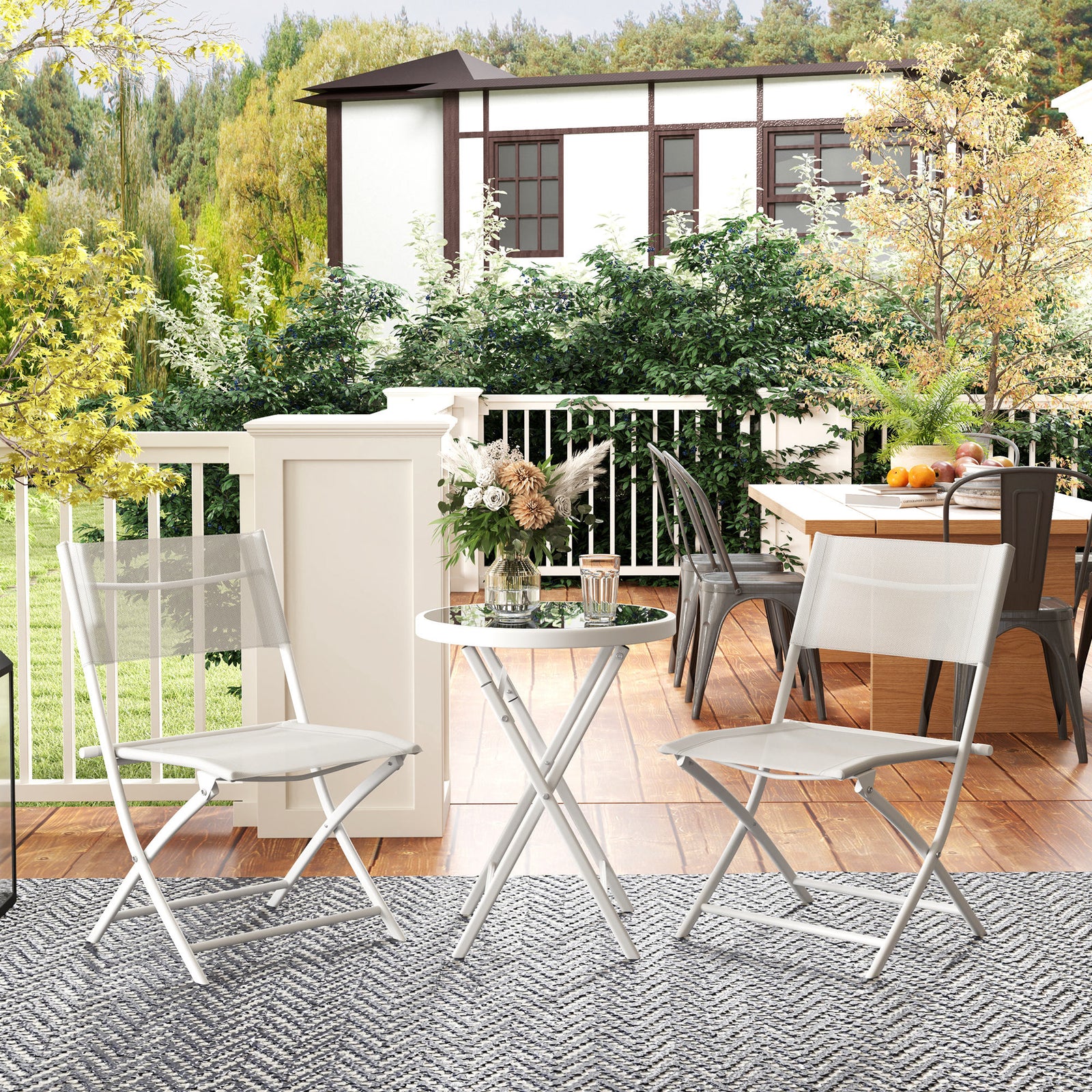 3 Pieces Outdoor Bistro Set, Glass Top Table And Chairs