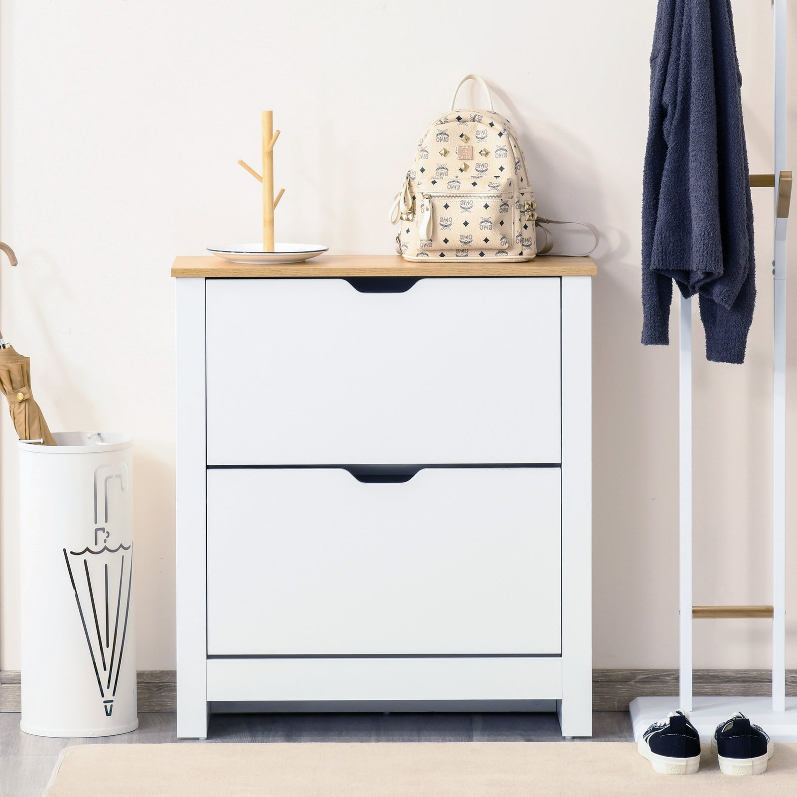 12/18 Shoe Storage Cabinet 4/6 Shelves 2/3 Drawers 4 Legs | Medium | White