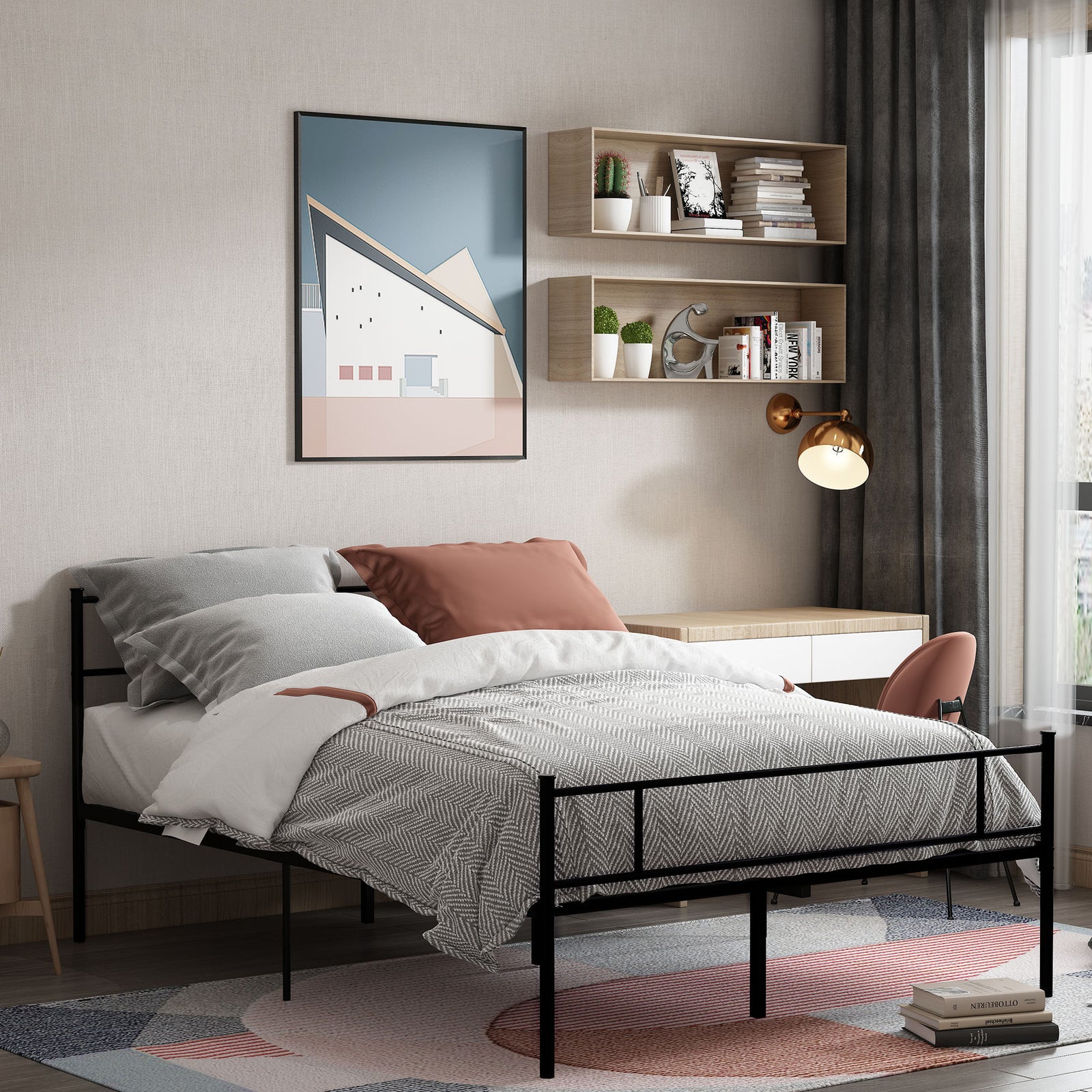 Single/double/king Metal Bed Frame Underbed Storage Space | Double | Black