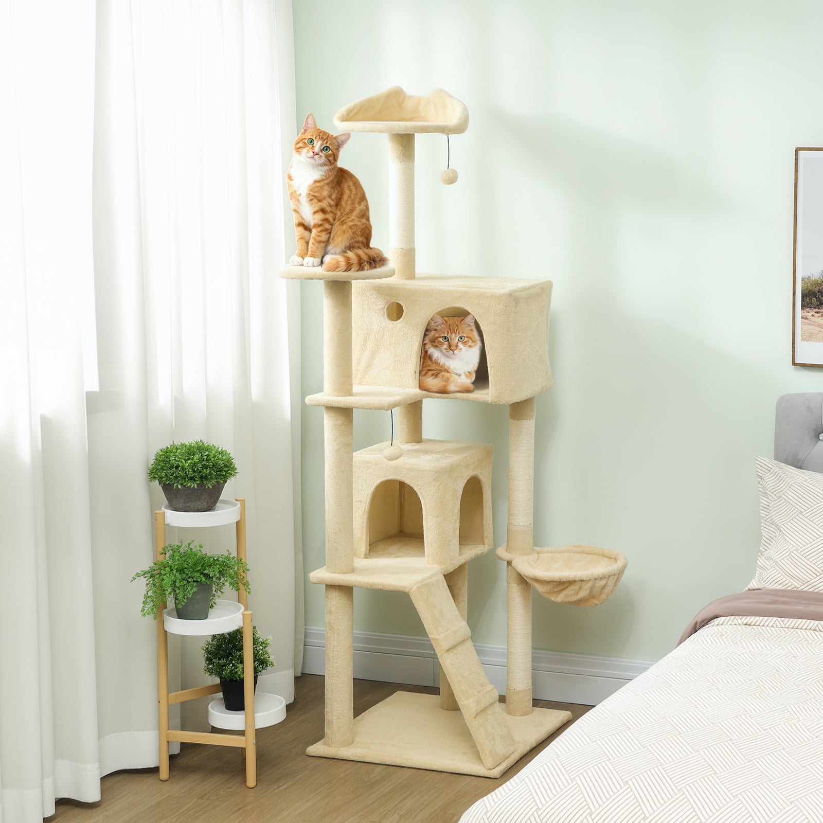 Cat Tree Tower With Sisal Scratching Posts, Condos | 180cm | Beige