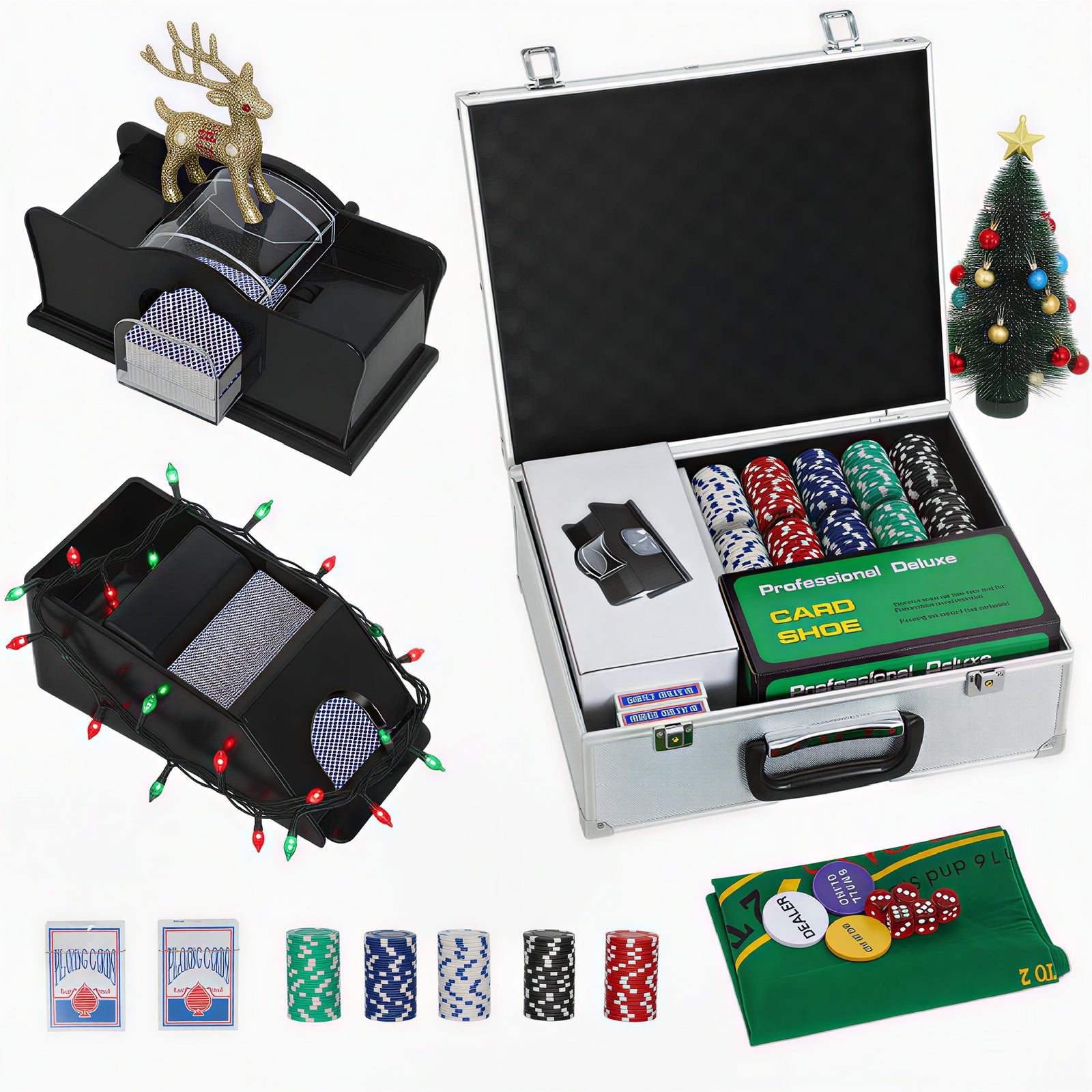 300-piece Texas Holdem Poker Chips Set With Card Shuffler