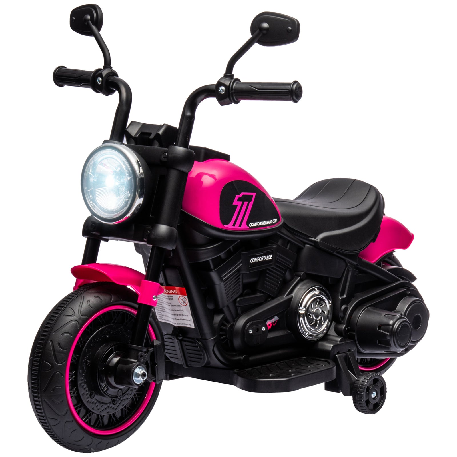6v Electric Motorbike With Training Wheels, One-button Start | Pink