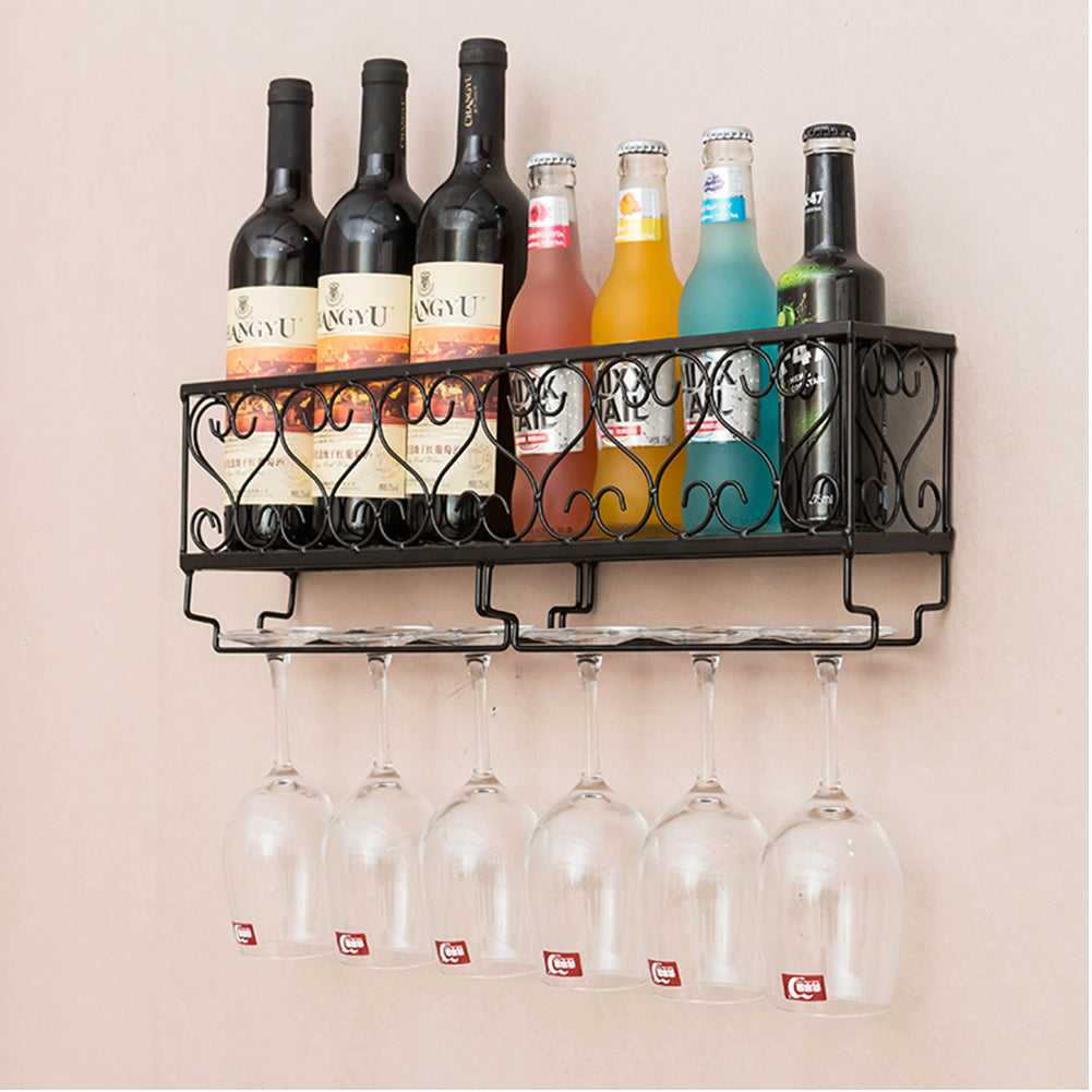 Elegant Wall-mounted Wine Glass Rack For Upside Down Goblet And Bottle Storage