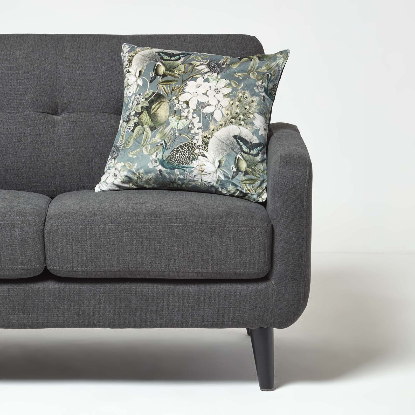 Floral Butterfly Garden Velvet Filled Cushion | 45cm x 45cm | Black & Grey