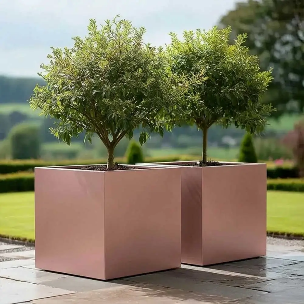 Zinc Galvanised Square Planter | 60cm x 60cm x 60cm | Rose Gold