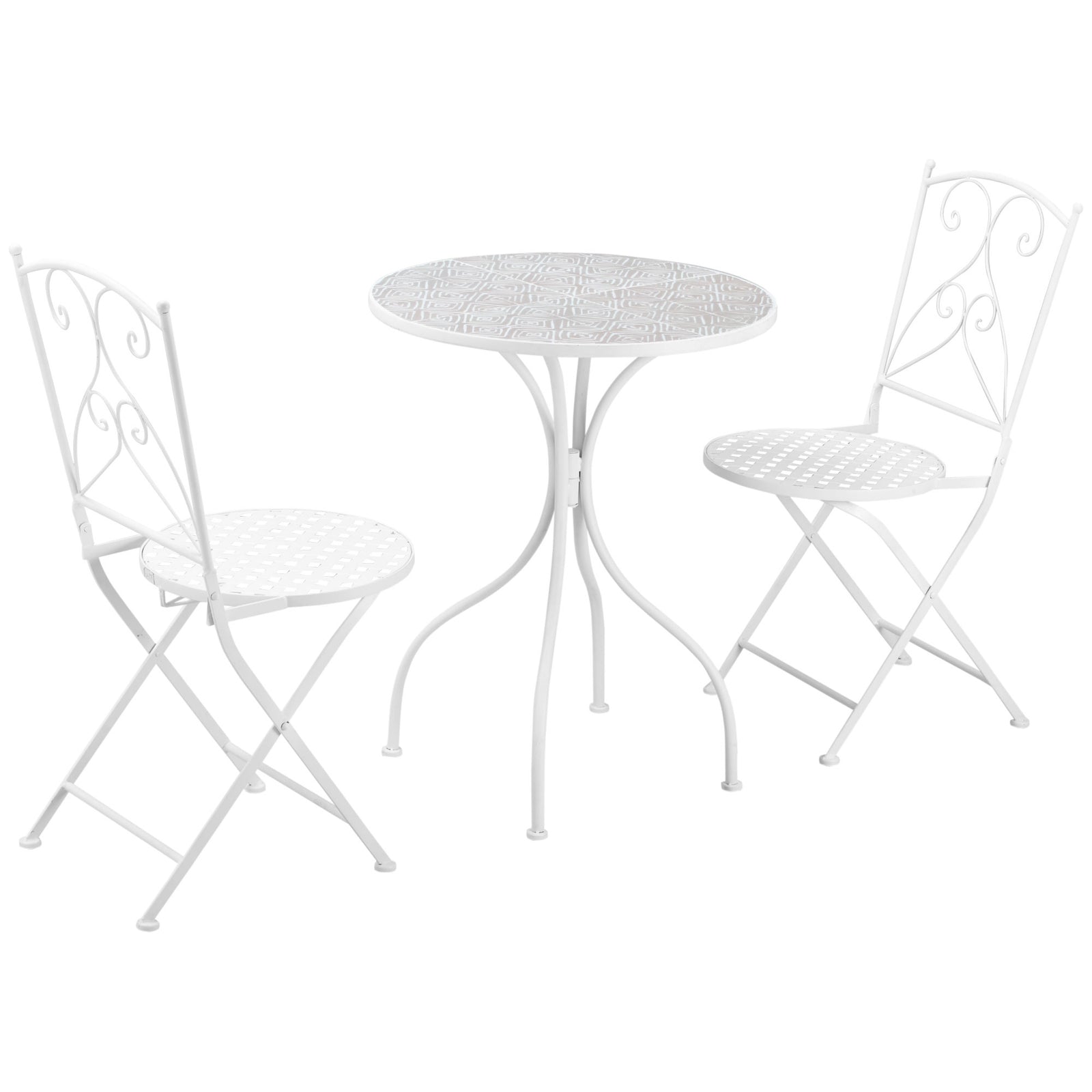 Outsunny 3 Pieces Bistro Set, Folding Chairs, Mosaic Table, White
