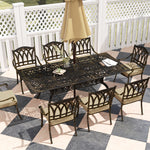 9 Pieces Cast Aluminium Garden Dining Set W/ Parasol Hole