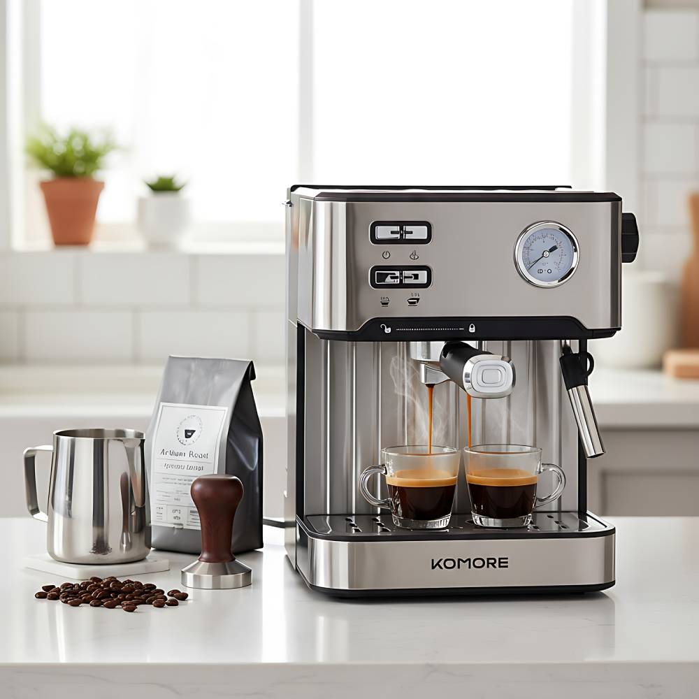 Semi-automatic Espresso Machine 850w, 1.6l Stainless Steel With Pressure Gauge & Milk Frother