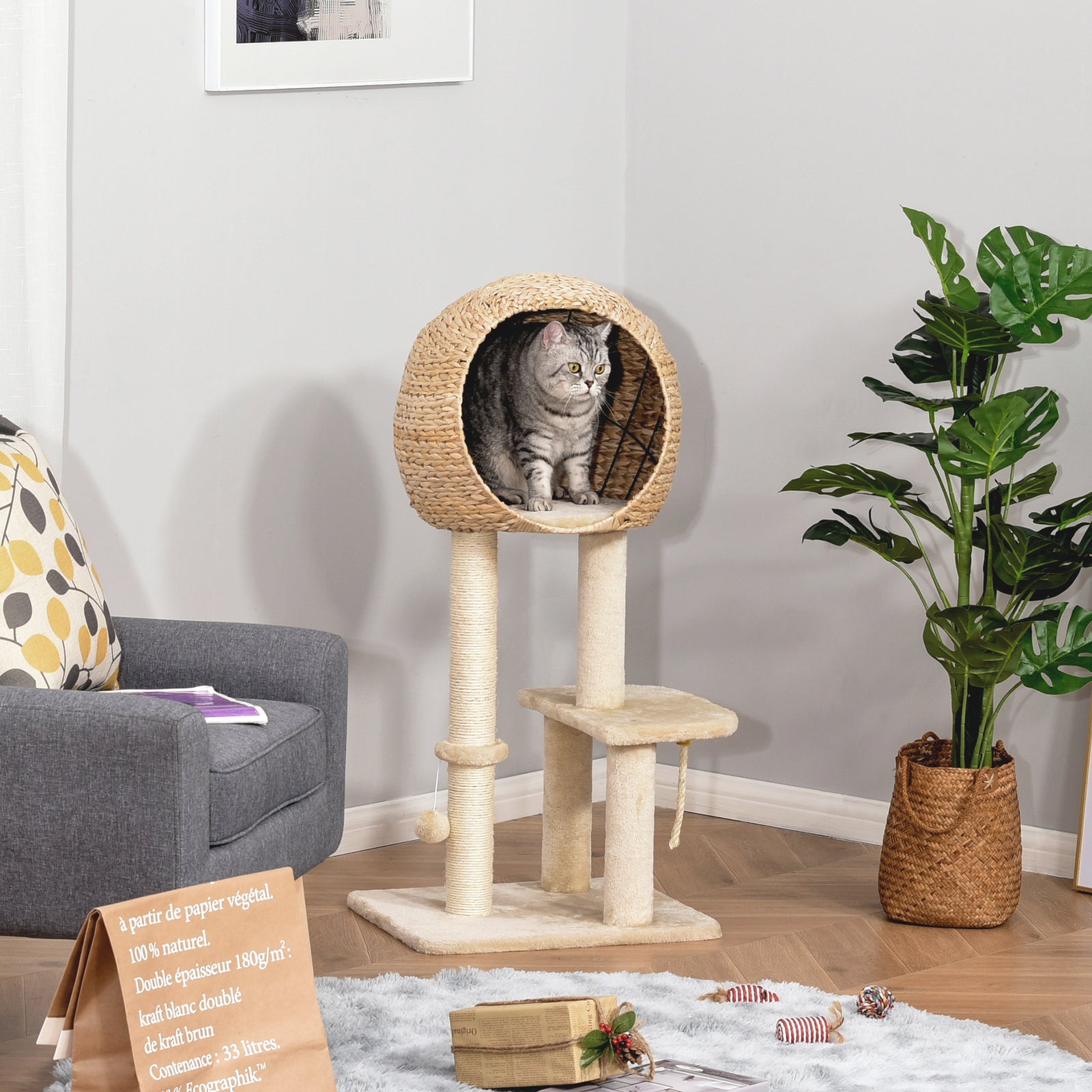 100cm Cat Tree Tower Kitten Climbing Tower W/ Scratching Post Condo