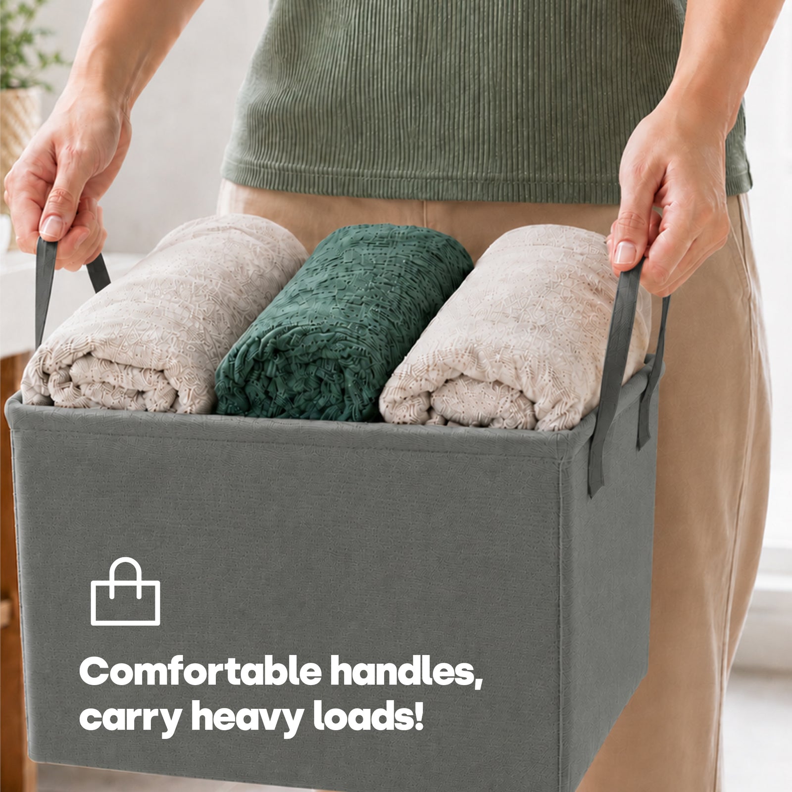 Collapsible Laundry Bags 2 Pack 35l Fabric Storage Baskets With Handles | Grey
