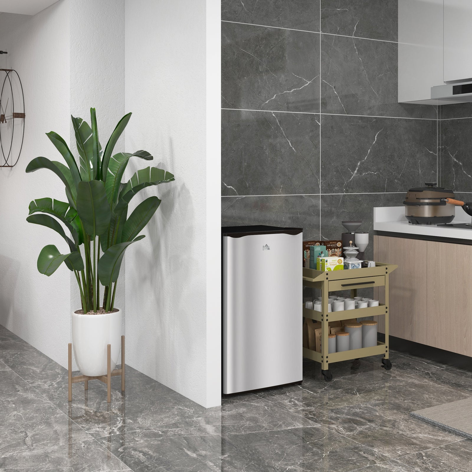 Freestanding Fridge, Silver Tone