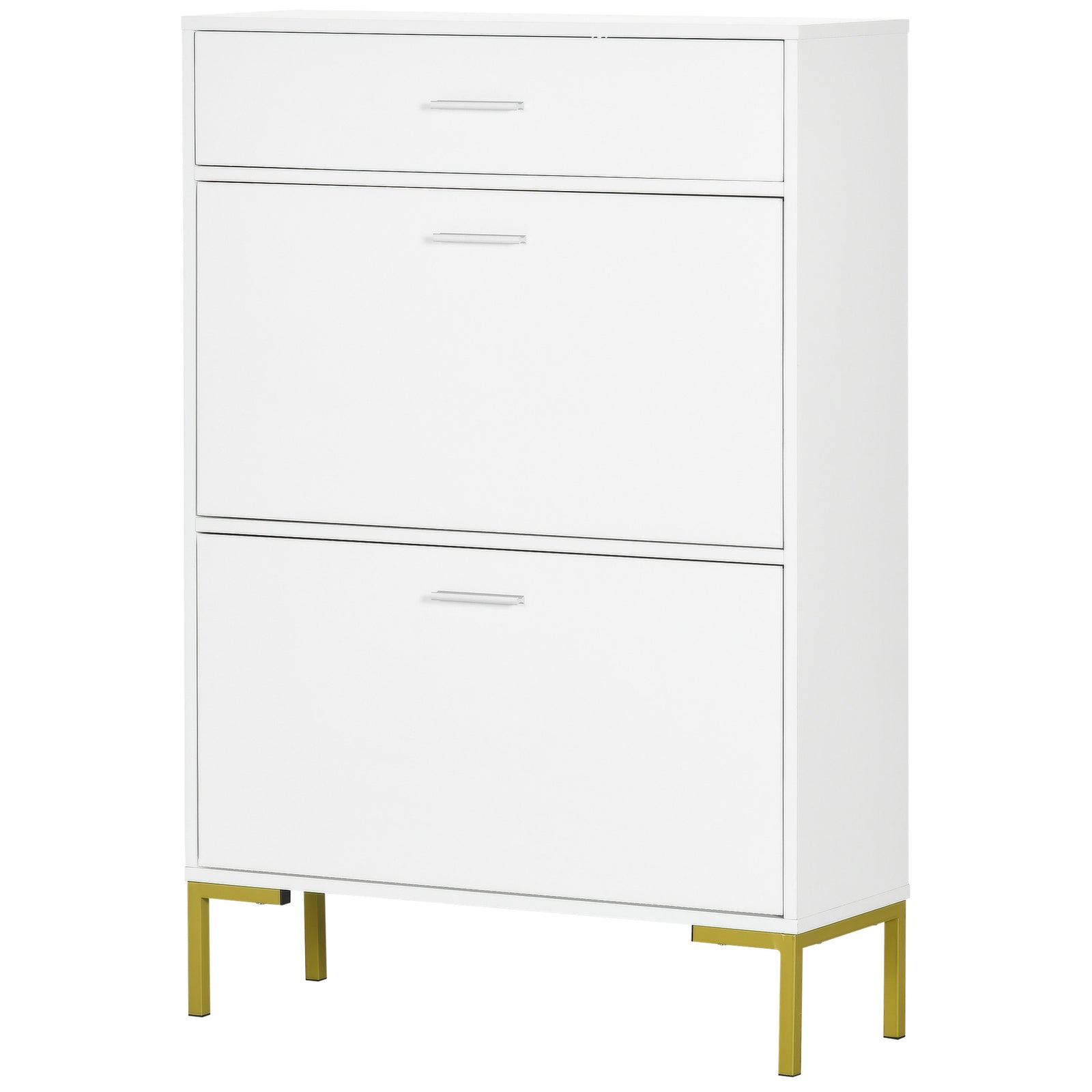 Shoe Storage Cupboard With 2 Flip Doors Sliding Out Drawer | One Size | White