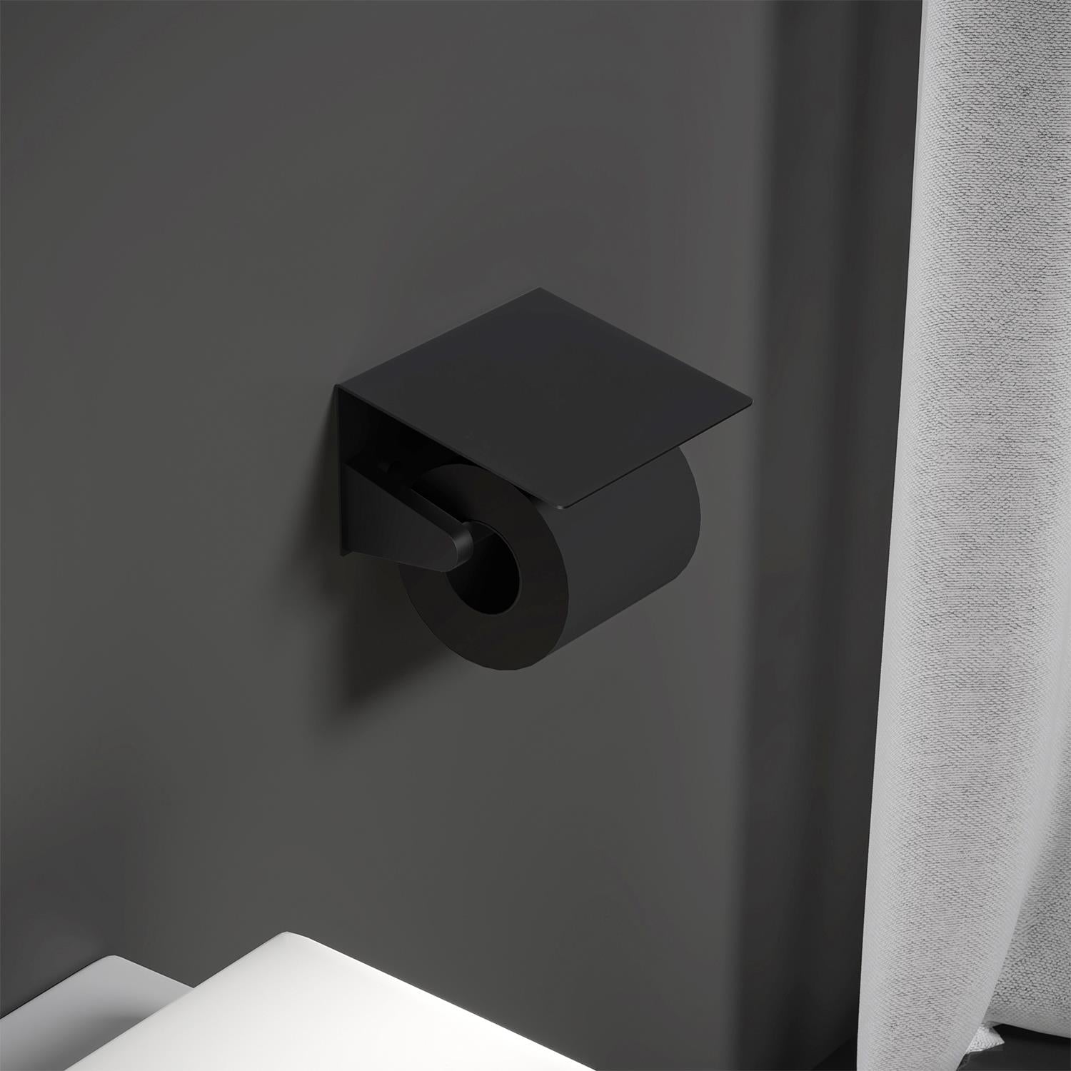 Toilet Roll Holder, Black Matt, Wall-mounted, 13 Cm. Collection Kubic