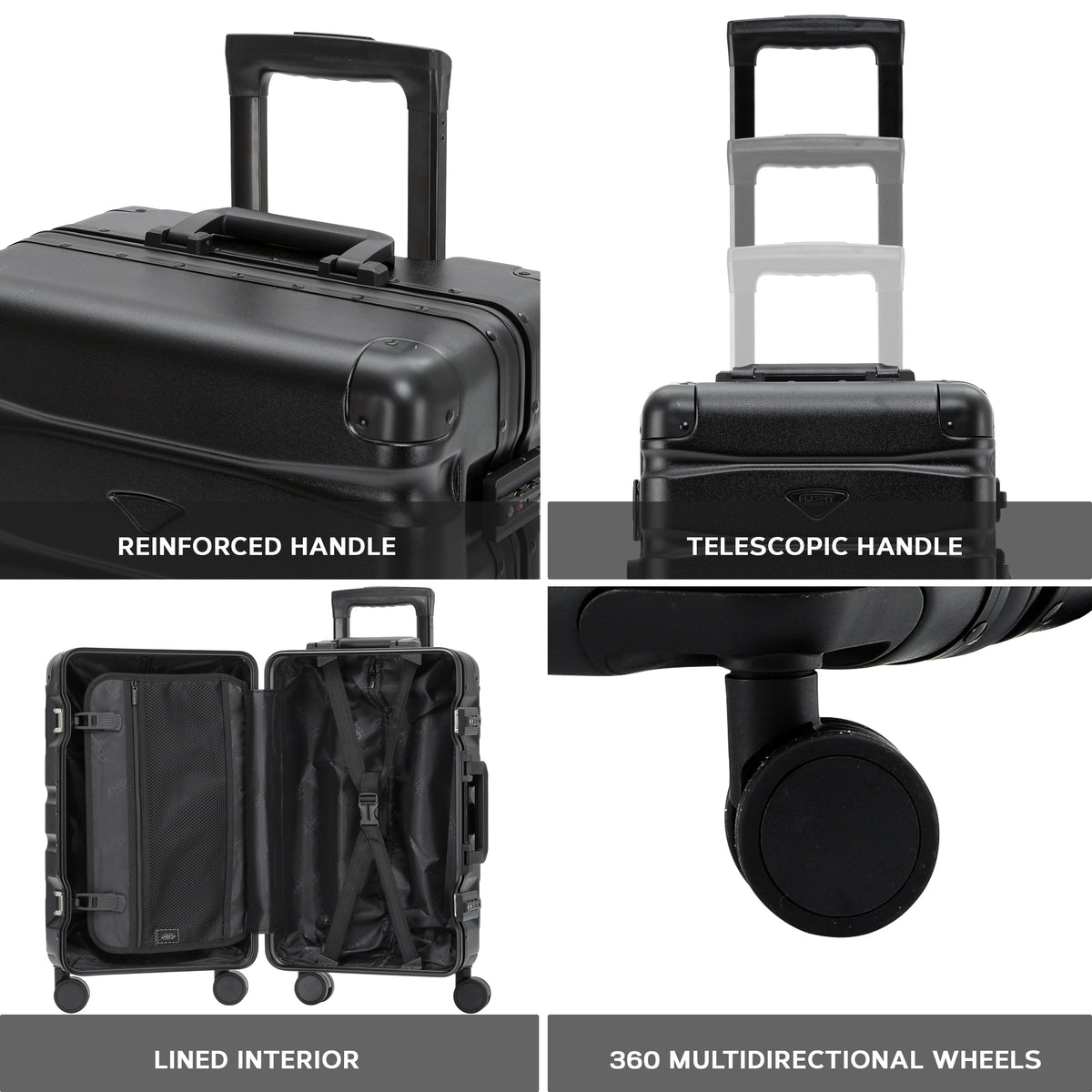 55x35x20cm Hard Shell Cabin Carry On Suitcase 100+ Airline Approved - Aluminium Frame/abs Hard Shell Outer Body | Cabin | Black