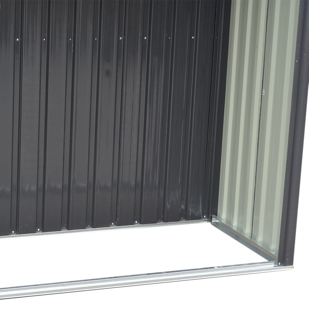 8x8ft Outdoor Garden Metal Storage Shed With Log Rack Waterproof Tool Firewood Storage | Large | Black