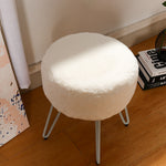 Round Fuzzy Ottoman Vanity Stool Soft Plush Makeup Chair For Bedroom | White