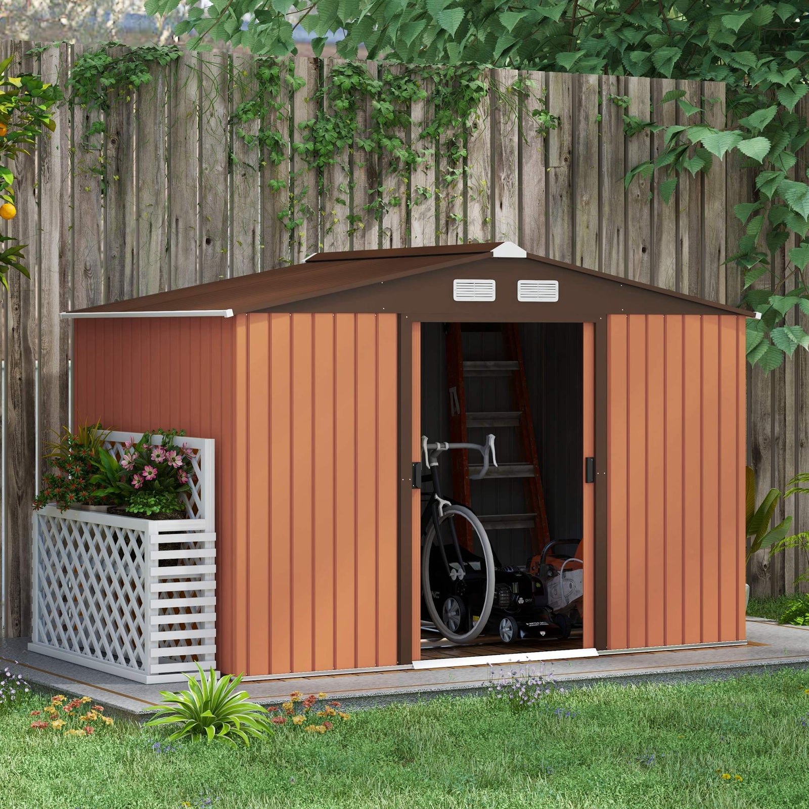 Garden Shed Storage Unit With Locking Door Floor Foundation | Medium | Yellow