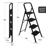 4 Step Ladder Heavy-duty Steel Folding Step Stool 150kg Capacity | Black