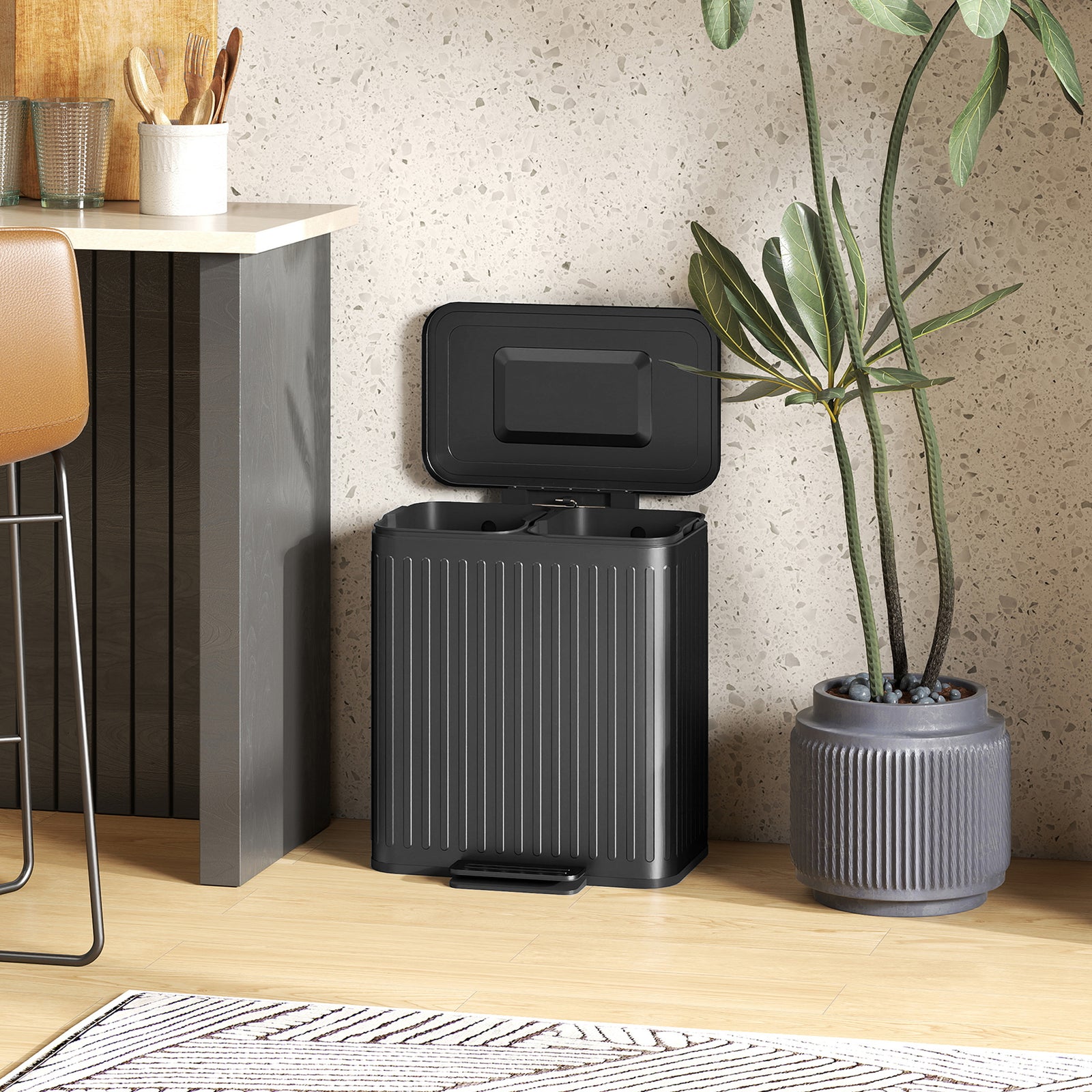 2 X 20l Double Rubbish Bin, Pedal Bin With Rubbish Bags | Black